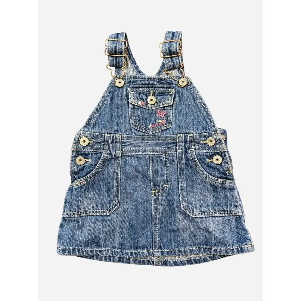 EUC Oshkosh Vintage Denim Dress Size 12 Months Butterflies
